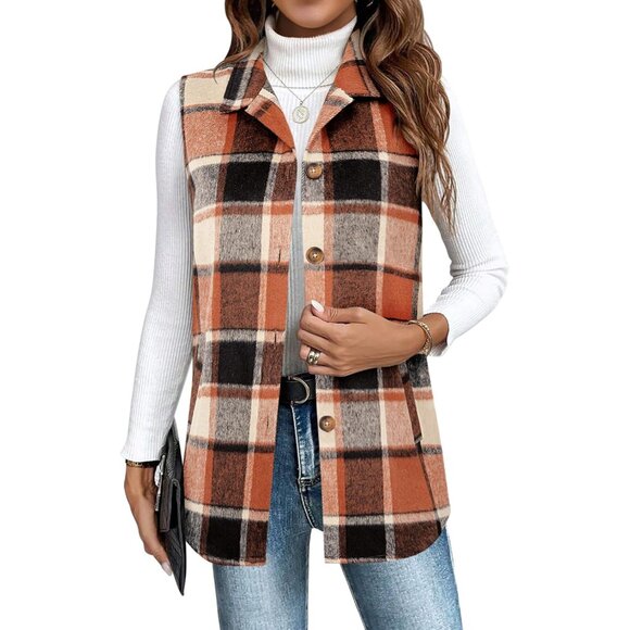 Other - Womens Plaid Flannel Vest Sleeveless Casual Jacket with Pockets Large